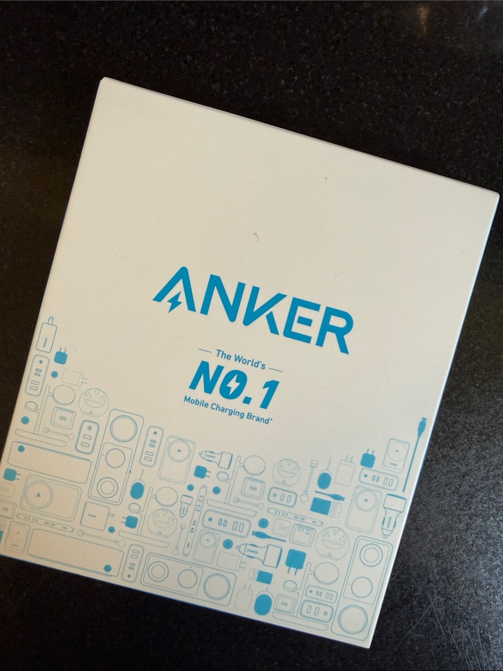 Anker White Box with Blue Logo - Mobile Charging Accessory Packaging